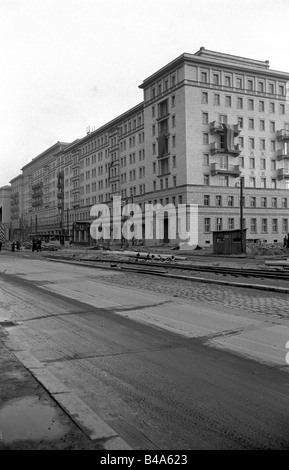 Geografia/viaggio, Germania, Berlino, strade, Stalinallee, lavori di costruzione, 1952, Foto Stock