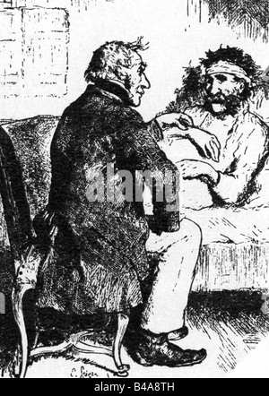 Medicina, medici, caricature, medici un paziente, disegno di Emanuel Spitzer, 'Fliegende Blätter', 19th secolo, , Foto Stock