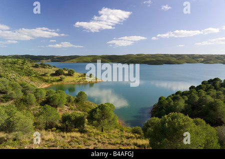 Il Portogallo, Algarve orientale del lago formato dal Barragem De Odeleite Dam, la Mata Nacional das Terras Da Ordem, Foto Stock