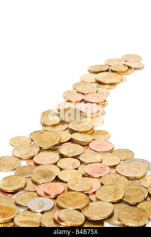 Golden euro cent isolati su sfondo bianco Affari e finanza Foto Stock