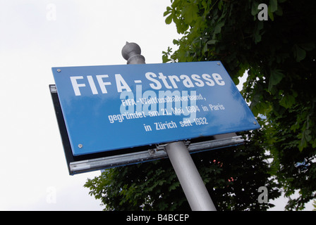 Strada segno della FIFA-Strasse presso la sede centrale della FIFA a Zurigo, Svizzera. Foto Stock