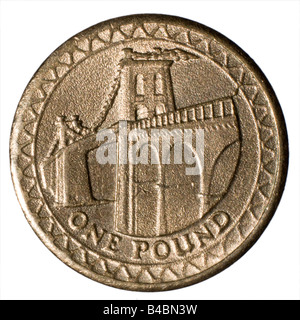 Contraffazione di 2005 £ 1 una libbra di moneta che mostra scarsa definizione e superficie ruvida Foto Stock