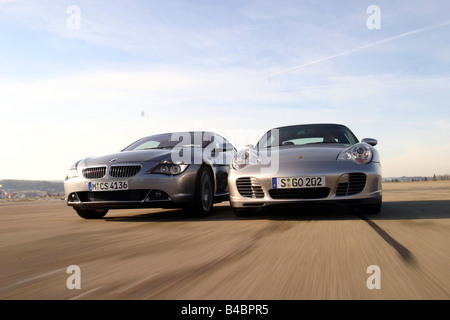 Auto, Porsche 911, BMW 645 Ci, entrambi gli anni di costruzione 2003-, argento/antracite, roadster, coupe/Coupe, FGHDS, guida, anteriore Foto Stock