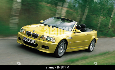 Auto BMW M3 Cabrio, modello anno 2001-, guida, diagonale dalla parte anteriore, country road, giallo, ams 13/2001, Seite 030 Foto Stock