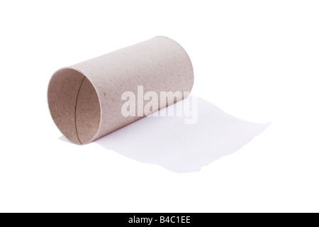 Last sheet of toilet paper isolated on white Foto Stock