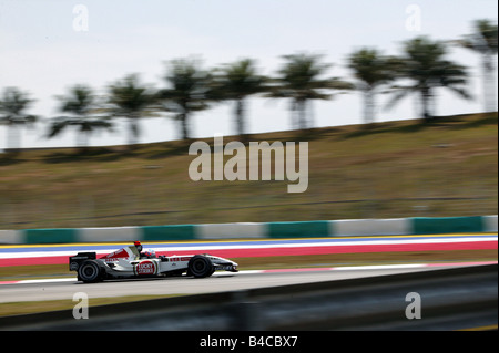 Lo sport del motore, Jenson Button, Honda, Formel 1 2005, racetrack, circuito, Race Course, panoramiche shot , guida, vista laterale, Malaysia, Foto Stock