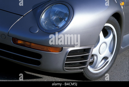 Auto, Porsche 959, roadster, coupe/Coupe, argento/antracite, anno modello 1986-1988, vista dettagliata, proiettore, proiettore, Indiapprox Foto Stock