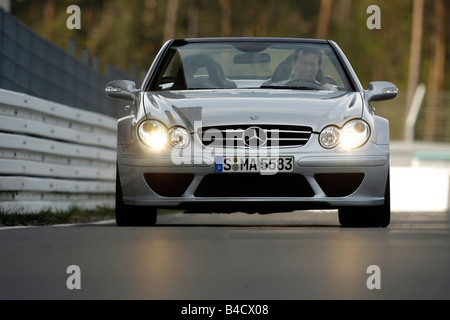 Mercedes CLK German Touring Campionato Master AMG, modello anno 2006-, argento, in piedi, difesa, vista frontale, test in pista, op Foto Stock