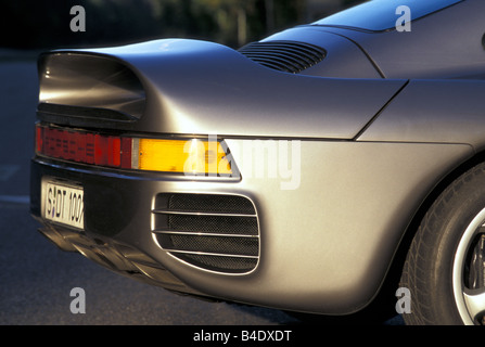 Auto, Porsche 959, roadster, coupe/Coupe, argento/antracite, anno modello 1986-1988, vista dettagliata, fanale posteriore, tecnica/accessorio, Foto Stock