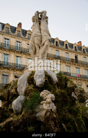 Le Tre Grazie fontana nel centro di Place de la Comédie a Montpellier, Francia meridionale. Foto Stock