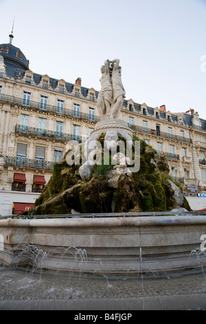 Le Tre Grazie fontana nel centro di Place de la Comédie a Montpellier, Francia meridionale. Foto Stock