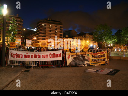Anti corrida protesta a Praça de Touros de Campo Pequeno Foto Stock