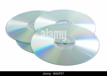 Argento dischi compatti isolati su sfondo bianco Foto Stock