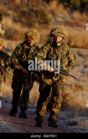 Il 4 ° Battaglione del Reggimento paracadutisti attaccato al cinquantunesimo Highland reggimento passando attraverso i loro passi a Warcop un esercito training camp in Cumbria Foto Stock