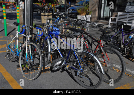 Parcheggio biciclette Quebec Montreal Canada Foto Stock