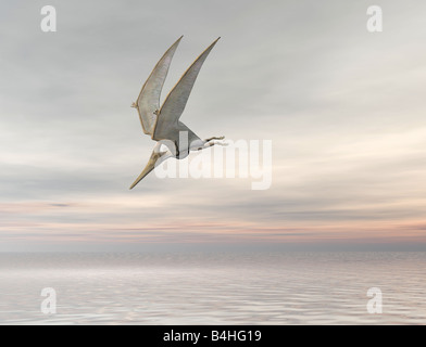 Pterodactyl o Pteranodon volare oltre oceano Foto Stock