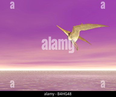 Pterodactyl o Pteranodon volare oltre oceano Foto Stock