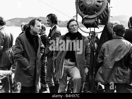 Kirk Douglas attore americano sul set di un film a Oban 1971 Foto Stock