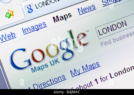 Google Maps sito web del Regno Unito splash screen e il logo Foto Stock