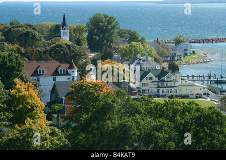 Vista del porto Mackinaw Island Michigan USA, di Carol Dembinsky/Dembinsky Photo Assoc Foto Stock