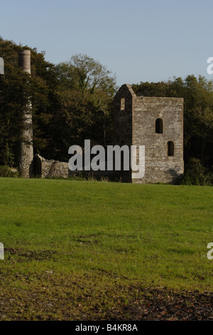 Miniera in disuso Casa del motore e camino a Kelly Bray Callington Cornwall Foto Stock