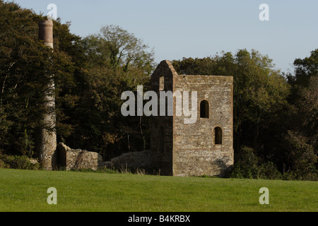 Miniera in disuso Casa del motore e camino a Kelly Bray Callington Cornwall Foto Stock