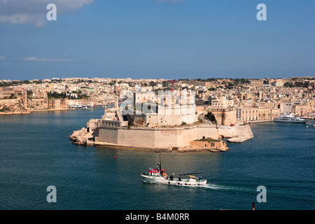 Il Grand Harbour, Fort St Angelo, Vittoriosa e Kalkara, Malta Foto Stock