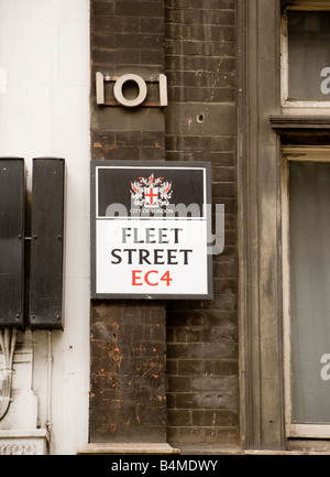 Cartello stradale Fleet Street a Londra ex casa della British National Press. REGNO UNITO Foto Stock