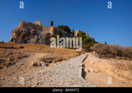 Antica Acropoli di Lindos sul isola greca di Rodi Foto Stock