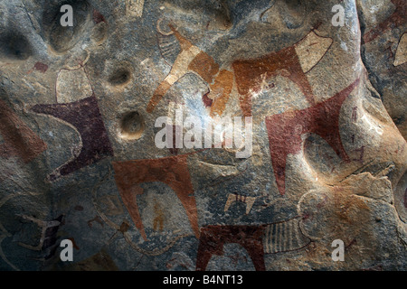 Pitture rupestri in Lass Geel grotte, il Somaliland e la Somalia Foto Stock