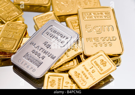 Gold e Platinum Bullion in piccoli 1g e 5g / barre di lingotti. Foto Stock