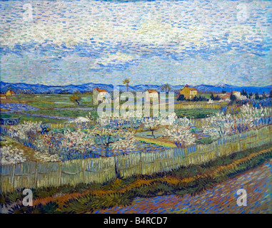 La Crau con alberi di Peach in Blossom, Vincent van Gogh, 1889, Courtauld Gallery Londra Inghilterra Regno Unito Foto Stock