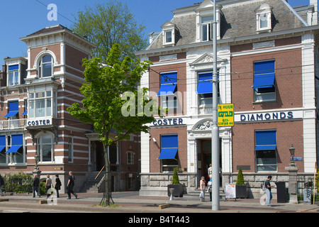 3 case di Coster diamanti e il suo museo dei diamanti su Museumplein, Amsterdam, Olanda Foto Stock