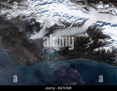 Vista satellitare del ghiacciaio di Bering, Alaska Foto Stock