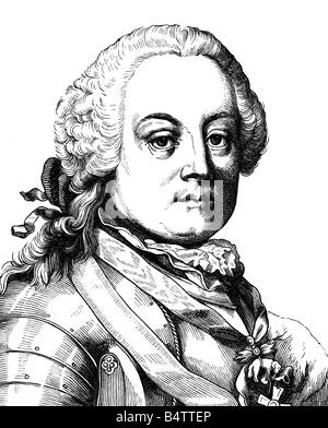 Daun, Leopold Joseph von, 24.9.1705 - 5.2.1766, il generale austriaco, ritratto, incisione su legno del XVIII secolo , artista del diritto d'autore non deve essere cancellata Foto Stock