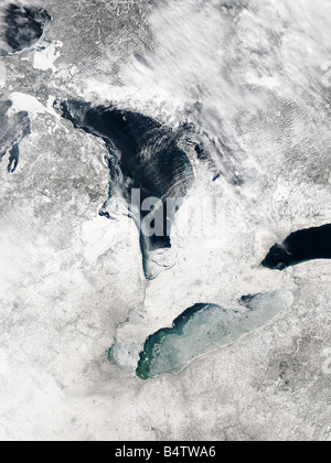 Vista satellitare del Lago Erie, inverno, STATI UNITI D'AMERICA Foto Stock