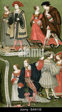 Moda, 16th secolo, Germania, costume cittadino di Norimberga, circa 1520, Foto Stock