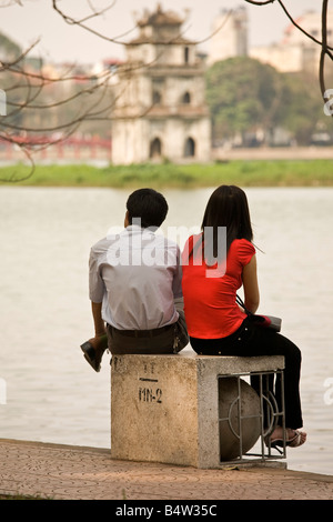 Torre di tartaruga Hoam Kiem Lake Hanoi Vietnam Foto Stock