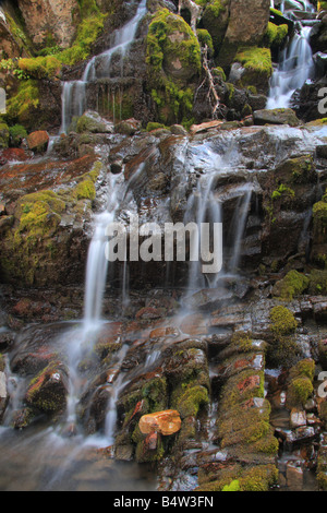 Flussi a cascata sui prati Highwood Trail a Highwood Pass, Kananaskis country, Alberta Foto Stock