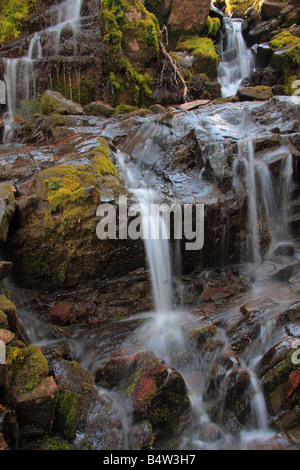 Flussi a cascata sui prati Highwood Trail a Highwood Pass, Kananaskis country, Alberta Foto Stock