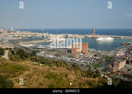 Vista aerea del quartiere portuale di Barcellona, Spagna Foto Stock