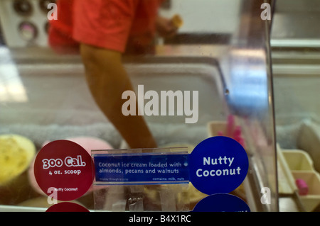 Un congelatore caso in un Baskin Robbins ice cream store in New York Foto Stock