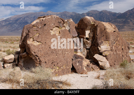 Native American incisioni rupestri in California. Foto Stock