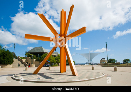 Downtown Milwaukee Arte Scultura "La chiamata" Foto Stock