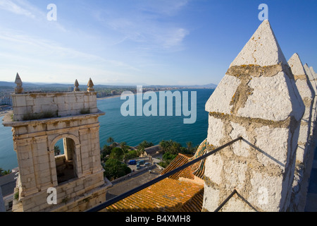 Il castello Peníscola Peñíscola Valenciana Costa del Azahar Alzahar levante Spagna Foto Stock