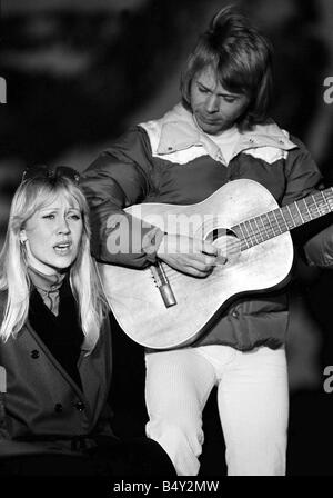 ABBA Febbraio 1979 Abba anni settanta pop svedese gruppo consistente di Benny Frida Bjorn e Anna che ha vinto nel 1974 Eurovision Song Contest con la canzone Waterloo OPS Bjorn e Anna in Svizzera la registrazione di un video 24 2 1979 Foto Stock