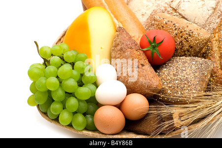 Ancora la vita di pane, formaggio, uova e uva Foto Stock