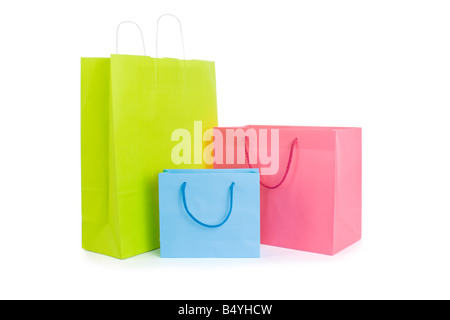 Set di varie borse per lo shopping isolato su bianco Foto Stock