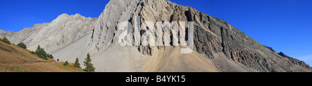 Parete torreggiante sul Ptarmigan Cirque trail (Highwood Pass), Kananaskis country, Alberta Foto Stock