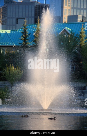 Fontana di acqua a Calgary, Alberta Foto Stock